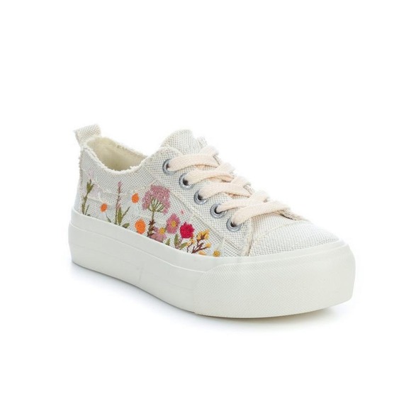 Blowfish Malibu Sadie-Sun Cream Floral Embroidered Platform Sneaker Vegan Sz 7 - Picture 5 of 10